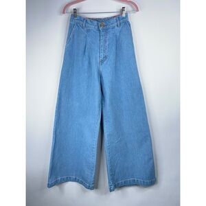 Big Bud Press Wide Leg Denim Trousers Light Wash High Rise Pleated Size XS